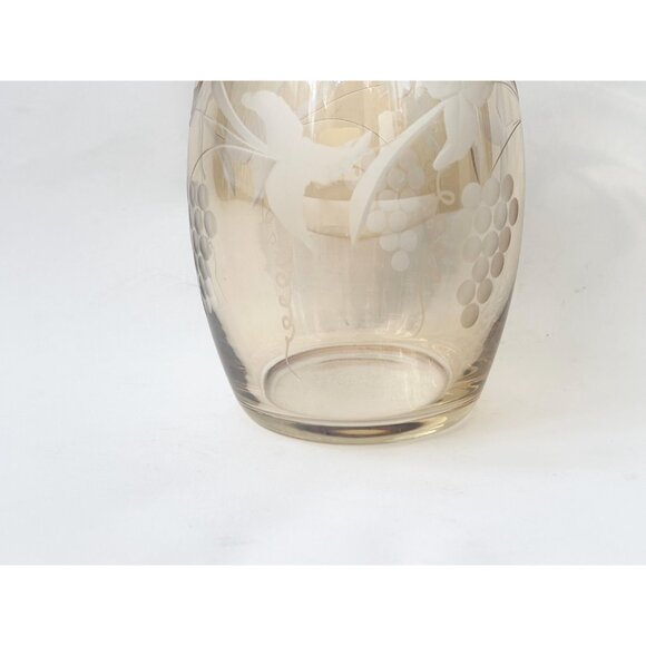 Etched Pale Yellow Glass Floral & Fruit Vintage Art Nouveau Oblique Glass Carafe - Picture 11 of 16